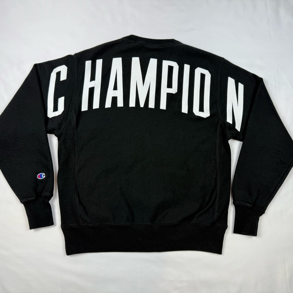 Champion Reverse Weave Mens Crewneck Sweatshirt Sz Medium Big Spell Out Black B7
